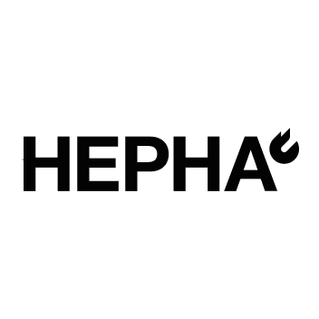 HEPHA Logo mit stilisierter kleiner Flamme