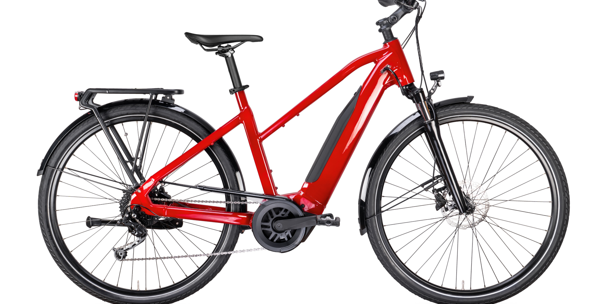 Rotes S-Pedelec vor weißem Hintergrund