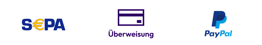 Logos für SEPA Lastschrift, Überweisung und PayPal.