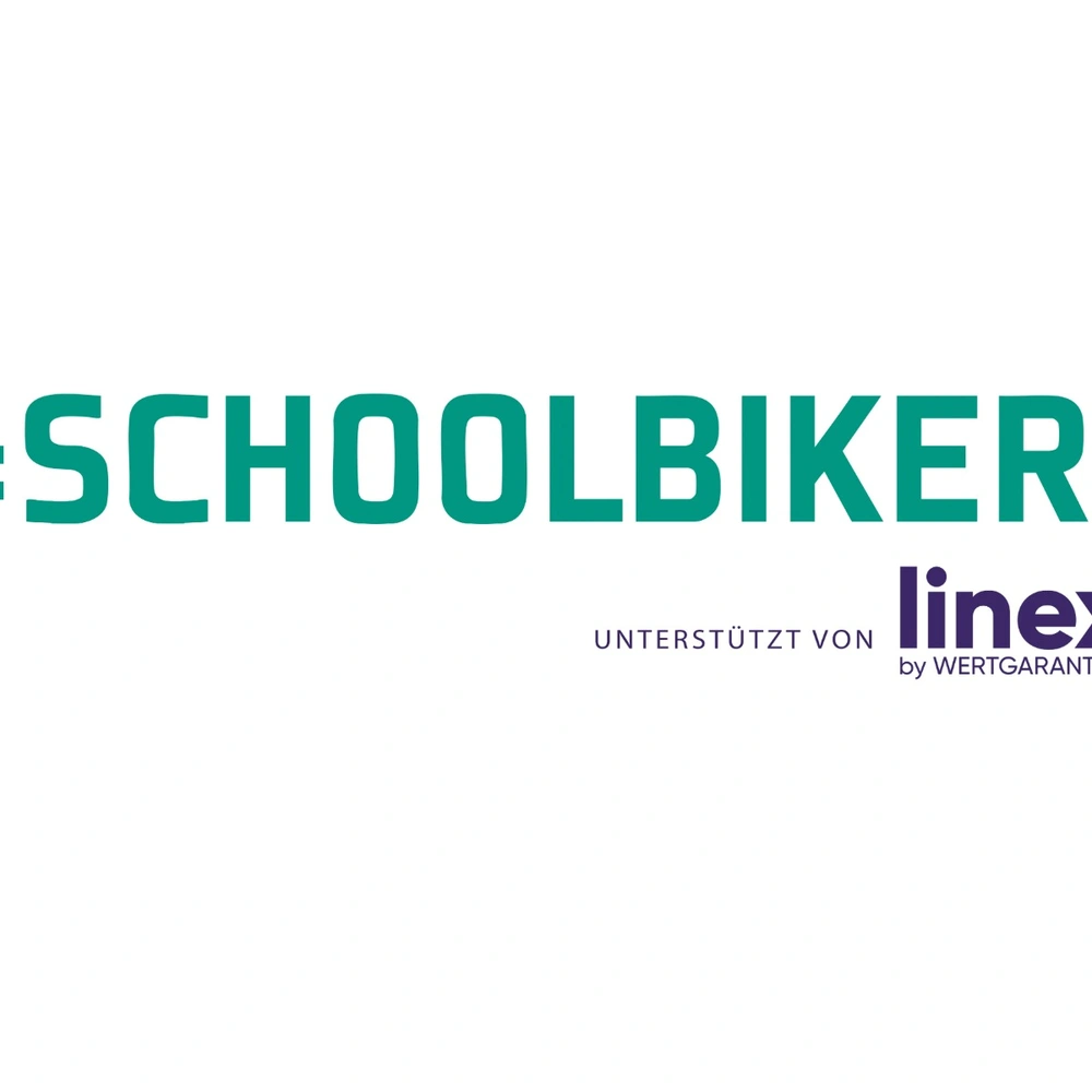 #SCHOOLBIKERS in grüner Schrift mit dem Linexo-Logo darunter.