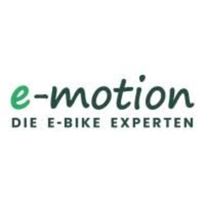 Logo von e-motion, die E-Bike Experten, mit grünem Schriftzug auf weißem Hintergrund.