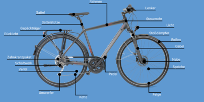 Aufbau des Fahrrads Infografik Fahrradteile beschriftet