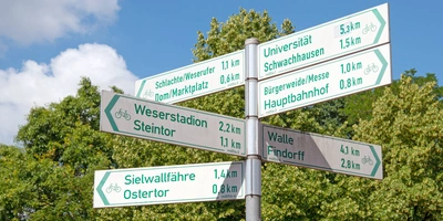 Fahrradwegweiser in Hansestadt Bremen