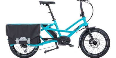 Türkises Longtail-Lastenrad der Firma Tern