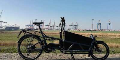 Ein Lastenrad steht in der Natur