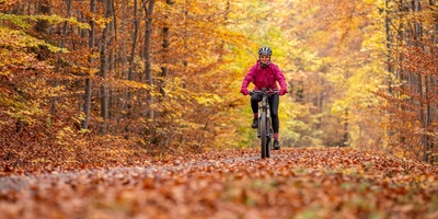 Person fährt im Herbst Fahrrad