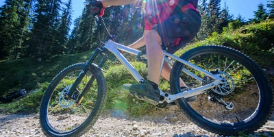 Person fährt auf dem Mountainbike durch die Natur