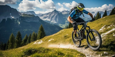 Mountainbikefahrer in den Alpen