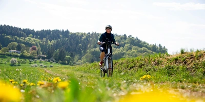 Tenways CGO8Tenways CGO800S im Test: Alles zum Tenways CGO E-Bike. Eine Frau fährt mit dem Fahrrad auf einem Feld.