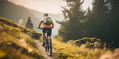 Ein Mountainbiker in den Bergen